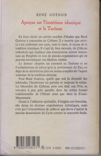 Apercus Sur L'esoterisme Islamique Et Le Taoisme. R Guenon 1