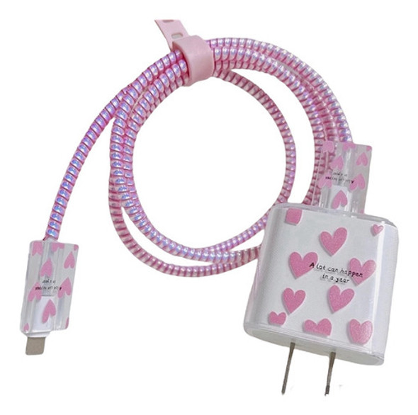Kit 2 Protetores De Carregador Cabo Macia Rosa De Coração 0