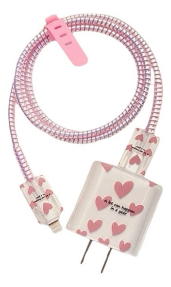 Kit 2 Protetores De Carregador Cabo Macia Rosa De Coração 1