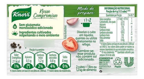 Kit 60 Caldo Knorr Zero Sal Legumes 48g Cada Total 2.880g 1