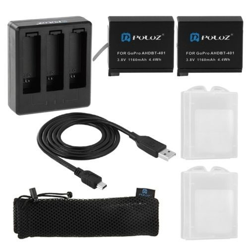 Puluz 2 X 1160mah Ahdbt-401 + 3 Canales Cargador Para Gopro 0