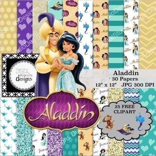 Kit Imprimible  Aladin 25  Clipart - 30 Fondos Ver Promo 1