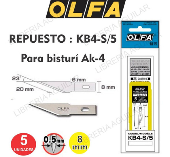 Repuesto Cutter Olfa Kb4-s/5 Cortante Bisturi Precisión Prof 1