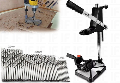 Suporte Para Furadeira 1/2 E 3/8 C/ Morsa + 30 Brocas De Aço 0