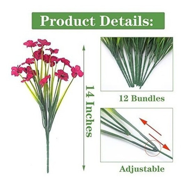 12 Paquetes De Flores Artificiales Para Exterior - Rojo 1