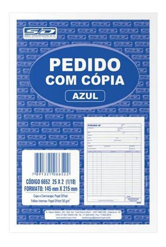 Impresso Pedido 1/18 145mm X 215mm 2 Vias C/25 Jg, Nfe 0