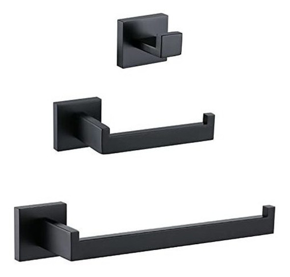 Accesorios Para Baño Set X 3   Toalleros Y Porta Papel Negro 0