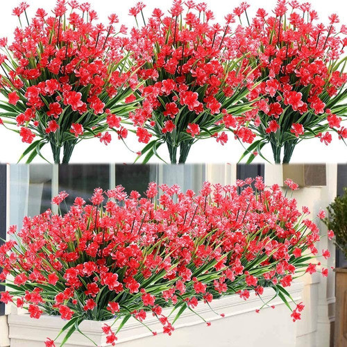 8 Paquetes De Flores De Lavanda Artificiales - Rojo 0