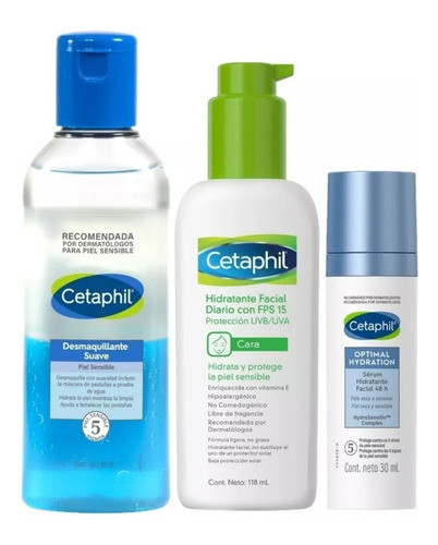 Combo Cetaphil Desmaquillante + Hidratante + Optimal Hydr 0