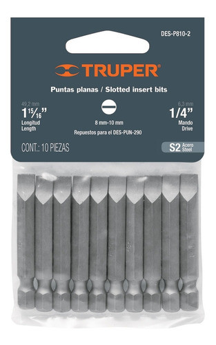 Puntas Planas X 10 U- 1 15/16 P Atornillador Truper 17833 1