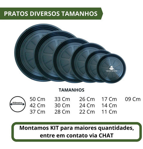 Kit 6 Pratos 37 Cm Diâmetro Para Vasos Pote Cor Preto - Sr 1