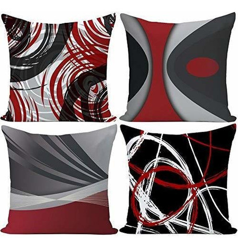 Ezving Set De 4 Fundas De Almohadas Modernas Rayas Rojas Abs 0
