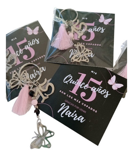 Souvenirs 15 Años Llavero Y Tarj Mariposa Llave Luna 10 Unid 0