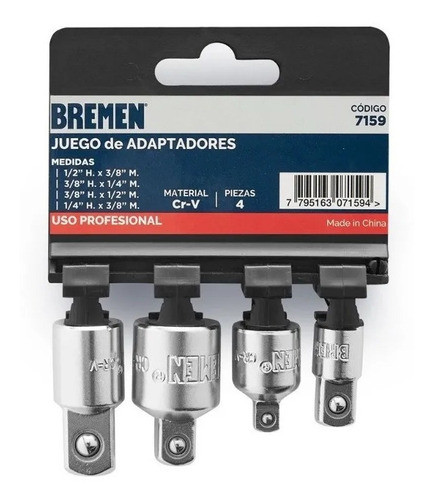 Juego De Adaptadores Bremen Para Tubos Hembra Macho 4 Piezas 0