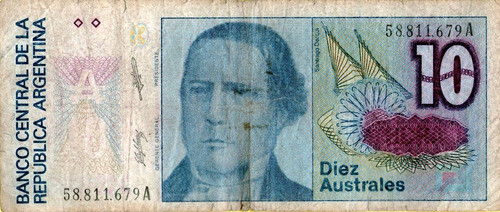 Billete Diez Australes Figura Santiago Derqui Buen Estado 0