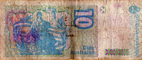 Billete Diez Australes Figura Santiago Derqui Buen Estado 1