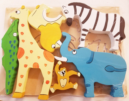 Animales De Selva De Madera Pintados Maqueta Para Recrear 1
