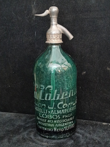 Antiguo Sifón Vidrio Verde Osc. 1 Lt Cabeza De Plomo Coincid 0