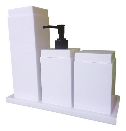 Kit Lavabo 4 Peças Luxo Resina Branco Tampa Preta 0
