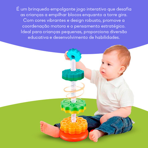 Brinquedo Torre De Engrenagens Geométrica Colorida Educativo 1