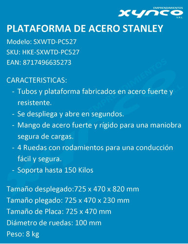 Carro Plataforma De Acero Stanley Pc527 Zorra Hasta 150 Kg. 1