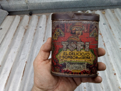 Antigua Lata Vacia Tofi Bombon De Crema 10,2 X 4,1 X 12,8 Al 0