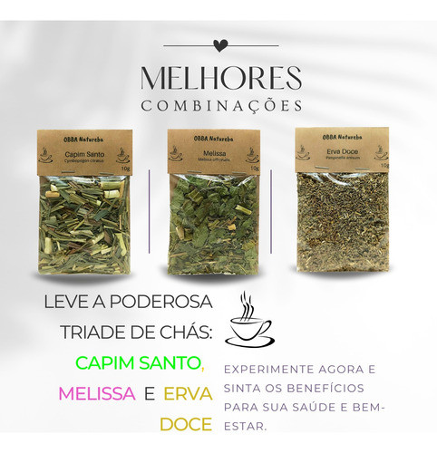 Folhas Secas - Capim Santo Erva Doce | Melissa P/ Chá 1