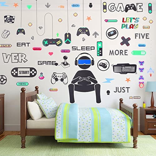 56 Piezas Gamer Wall Decals Gamer Wall Sticker Gamer Control 0