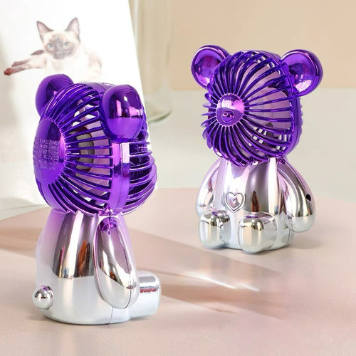 Mini Ventilador Metalizado Portatil Recarregavel Ursinho Usb 1