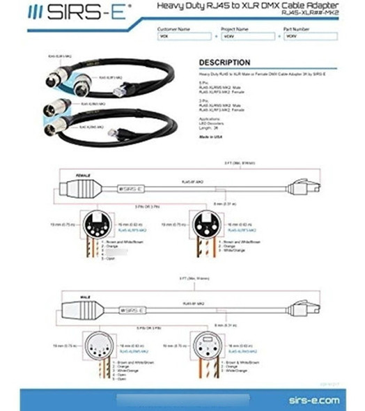 Sirs-e Dmx Xlr De 3 Pines Macho A Rj45 Macho Adaptador De Ca 1