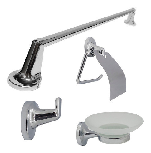 Set Kit Juego  Para Baño 4 Piezas Metal Cromado 0