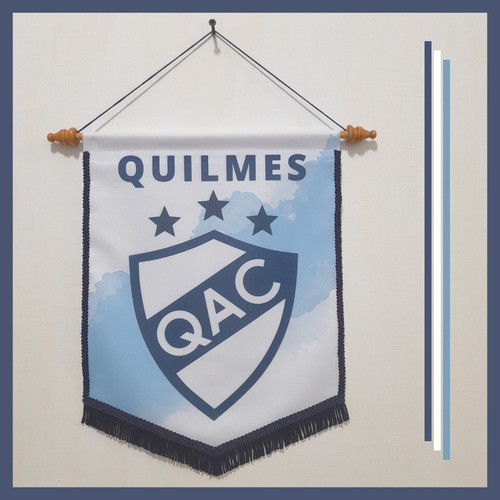 Banderín Quilmes Atlético Club 28x38 Cm Tela Y Madera 0