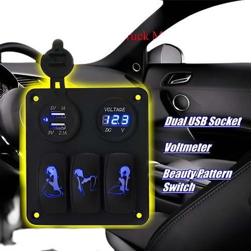 12-24v Car Boat Switch Switch Panel Led Voltímetro Dual Usb 0