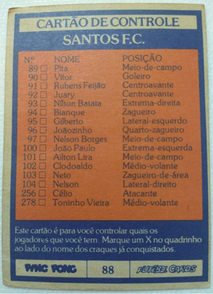 Cartão Controle Santos F C Nº 88 - Ping Pong Futebol Cards 1