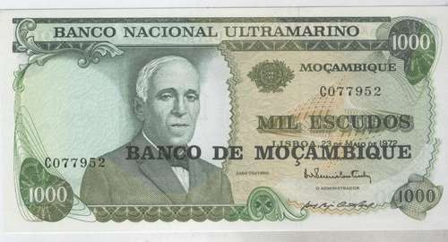 Billete Mozambique 1.000 Escudos Año 1976 Sin Circular! 0