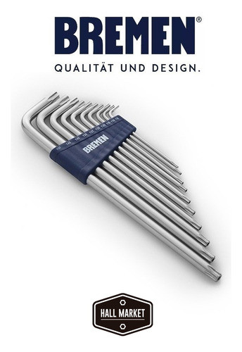 Juego Llaves Torx Extra Larga Bremen 10pz T8 A T50 Cod. 6907 1