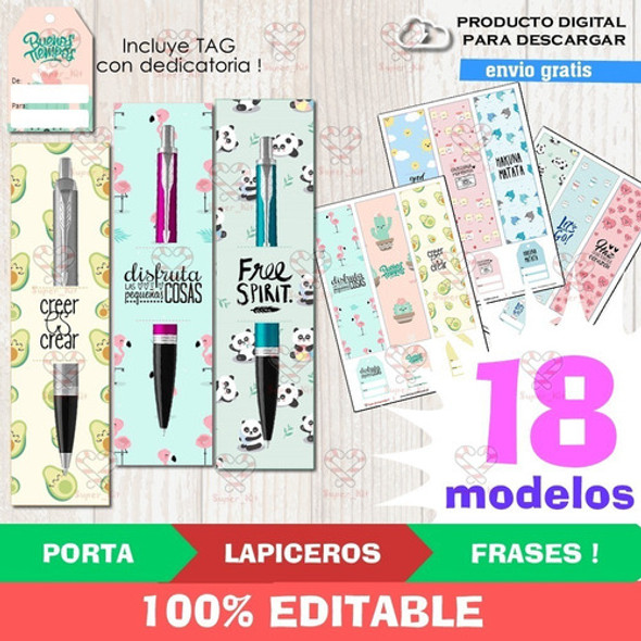 Kit Imprimible Portalapiceras + Tag Con Frases Editable 1