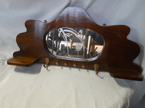 Cabideiro E Porta Chaves De Madeira Com Espelho 0