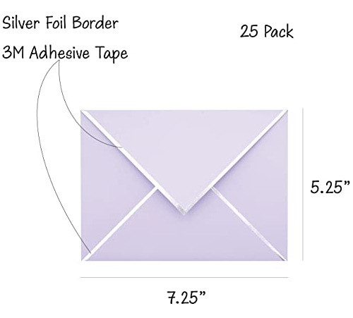 Sobres Para Invitacion 13x18cm Borde Plateado X 25u Lavanda 1