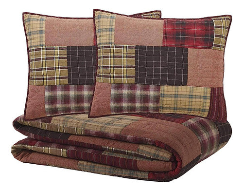 Vhc Brands Wyatt Plaid Cotton Rustic Pre-wash Square Quilt S 0