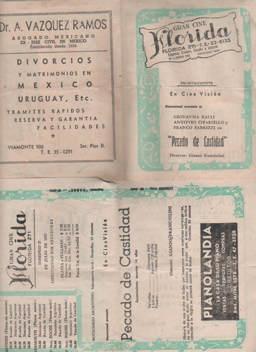 Lote 2 Antiguos Programas Cine ** Florida ** Año 1957 0
