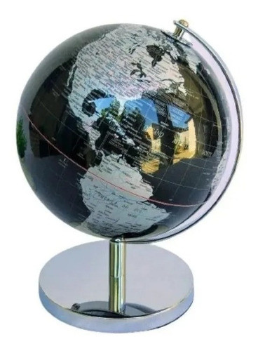 Globo Terrestre Preto Decoração Base Metal De Mesa Na Caixa 0