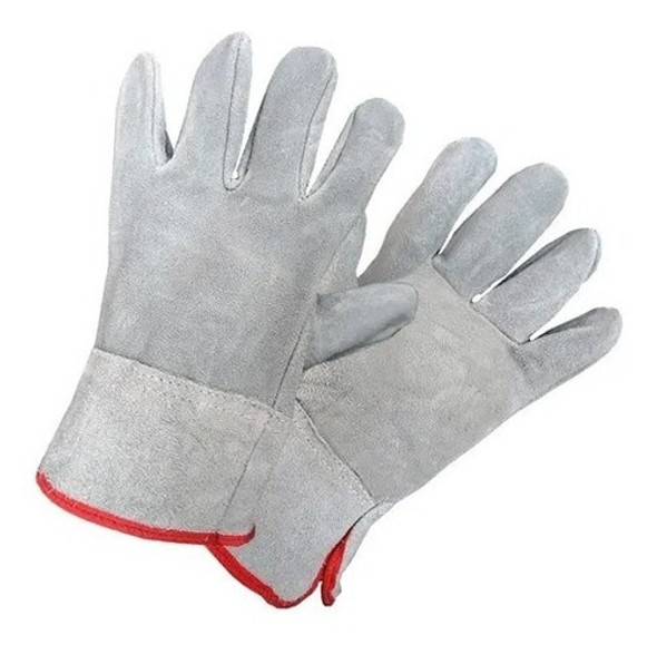 Par Guantes Cuero Descarne Gris Con Refuerzo Puño Corto 1