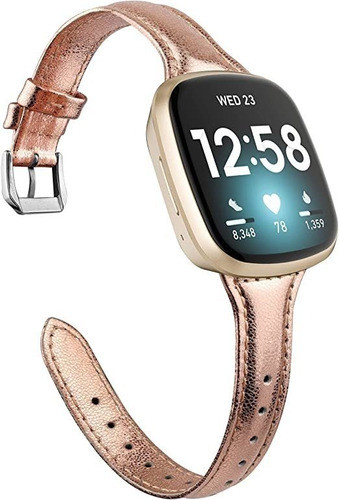 Malla De Cuero Para Fitbit Versa 3/sense Rosa Gold 0