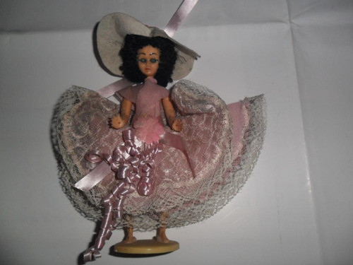 Antigua Muñeca Muñequita Vestido Encaje Capelina Miniatura 0