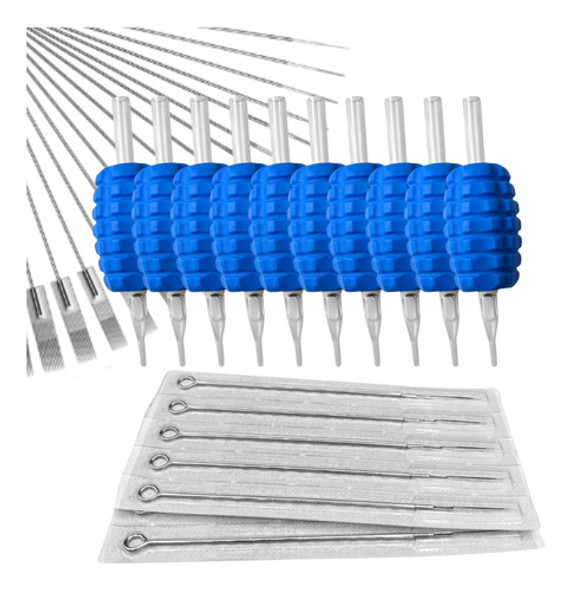 Kit 10 Bico Biqueiras + 10 Agulhas 5rl Tattoo Tatuagem 0