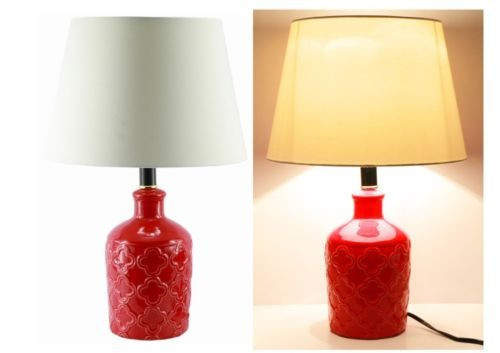 Lámparas De Mesa De 19  Cerámica Roja Flor Florero Acabado 0