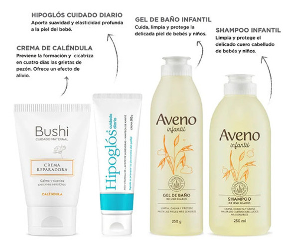 Combo Crema Bushi + Crema Hipoglós + Limpieza Aveno Bebés 1
