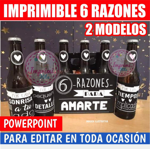 Kit Imprimible Etiqueta Caja Cervezas Porrones 6 Razones 1
