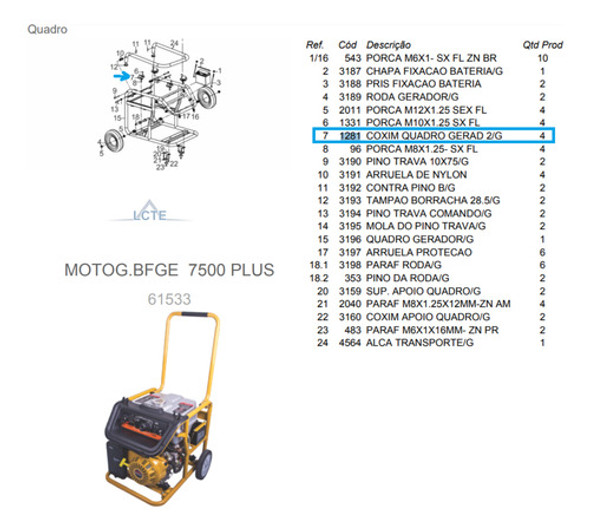 Coxim Do Quadro P/ Motogerador Bfg 6500 Buffalo - 1281 1